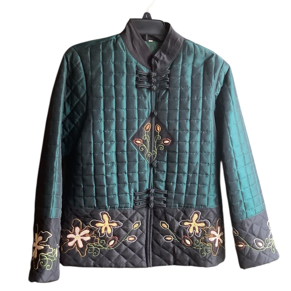 Embroidered Green and Black Asian Women's Jacket